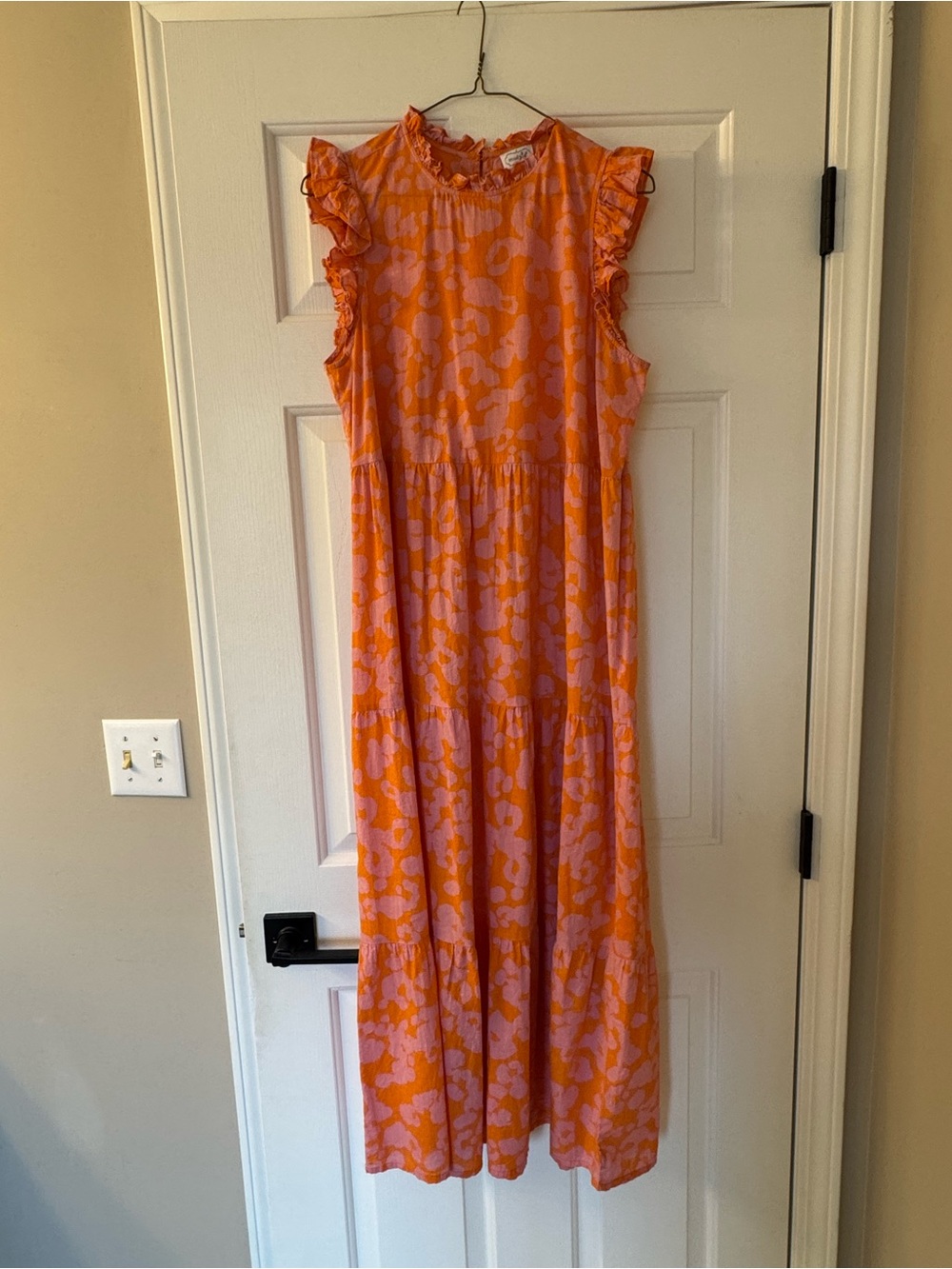 Mud Pie Orange and Pink Ruffle Sleeve Maxi Dress